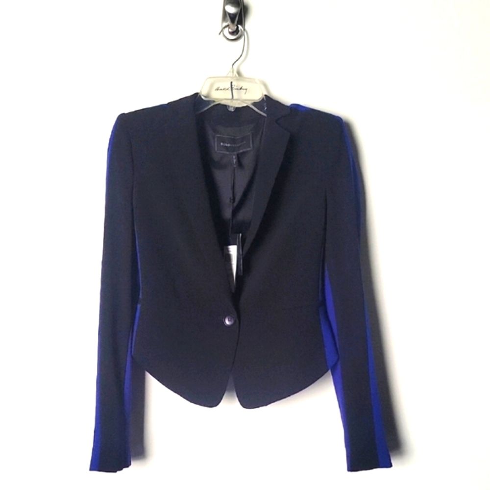 Nwt Xs Bcbg Bowie Blazer Jacket Black Blue Feminine Sexy Fitted Tuxedo Office